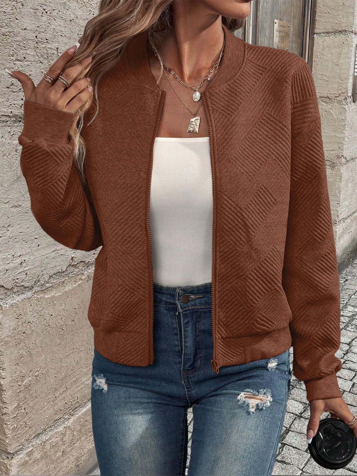 Nuana | Damen Strickjacke mit Reißverschluss und Struktur