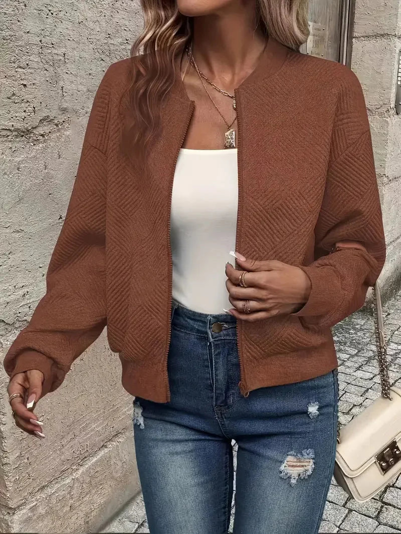 Nuana | Damen Strickjacke mit Reißverschluss und Struktur