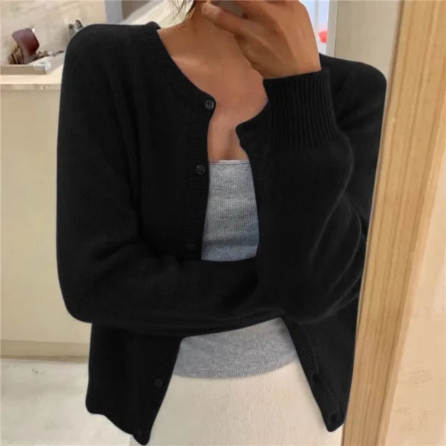 Nuana | Damen Strickjacke mit Rundhalsausschnitt und langen Ärmeln