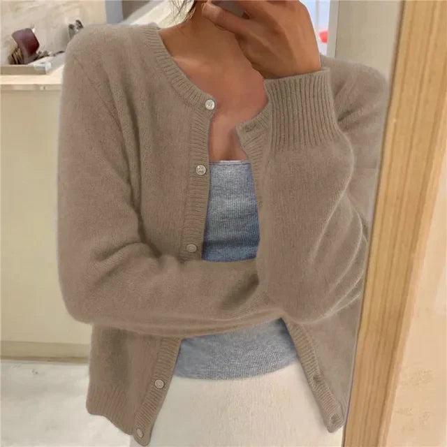 Nuana | Damen Strickjacke mit Rundhalsausschnitt und langen Ärmeln
