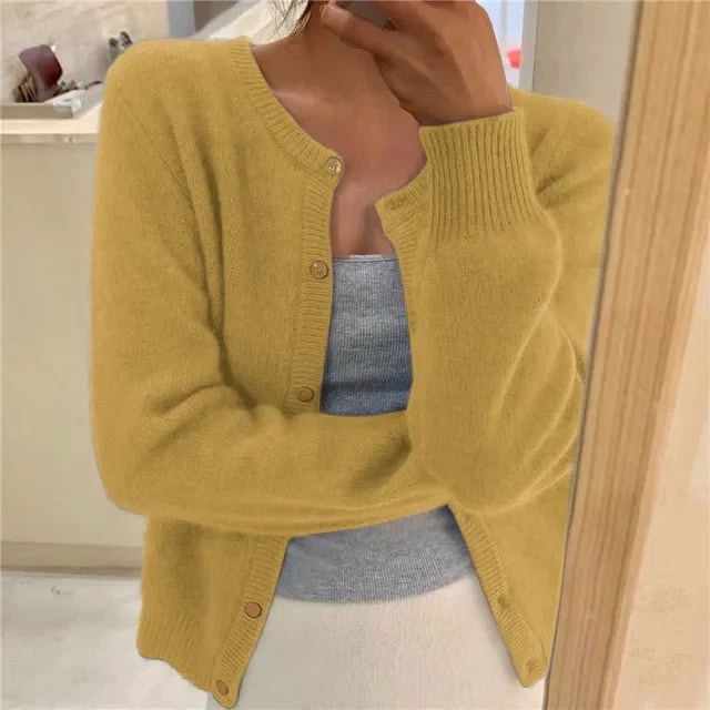Nuana | Damen Strickjacke mit Rundhalsausschnitt und langen Ärmeln