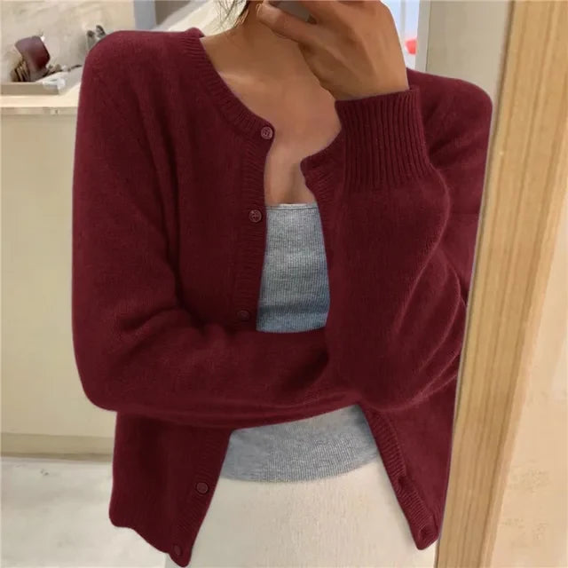 Nuana | Damen Strickjacke mit Rundhalsausschnitt und langen Ärmeln