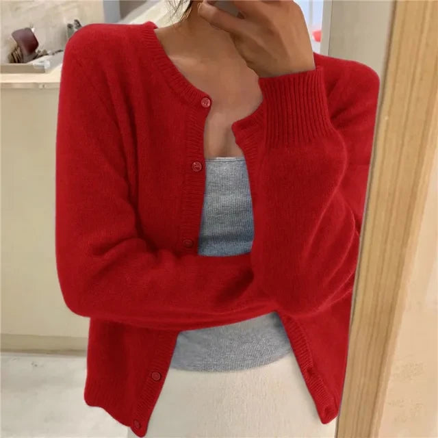 Nuana | Damen Strickjacke mit Rundhalsausschnitt und langen Ärmeln