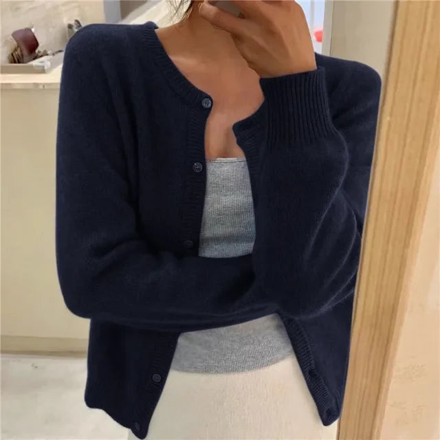 Nuana | Damen Strickjacke mit Rundhalsausschnitt und langen Ärmeln