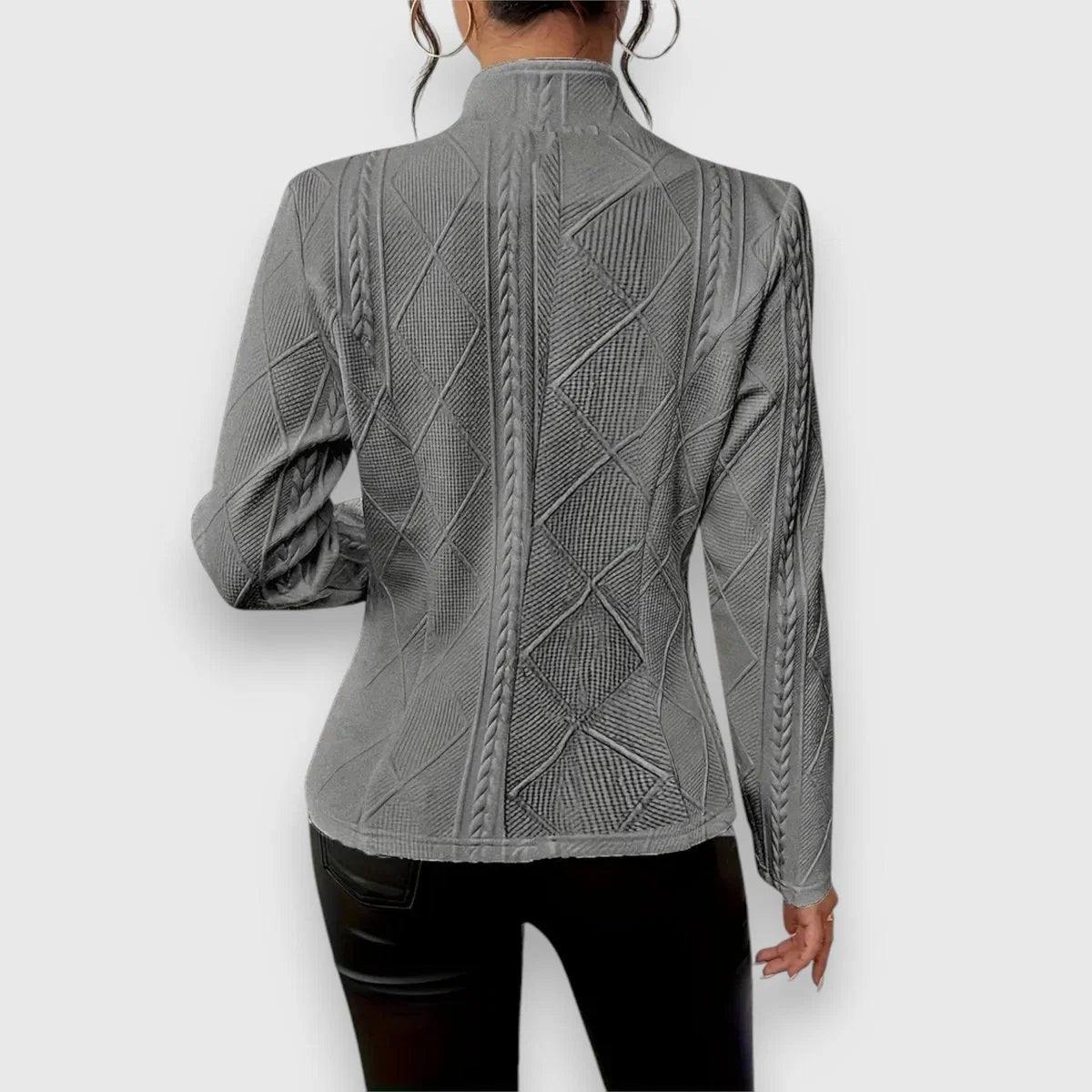 Nuana | Damen Strukturierter Langarm-Pullover mit Stehkragen Kabelstrick-Optik