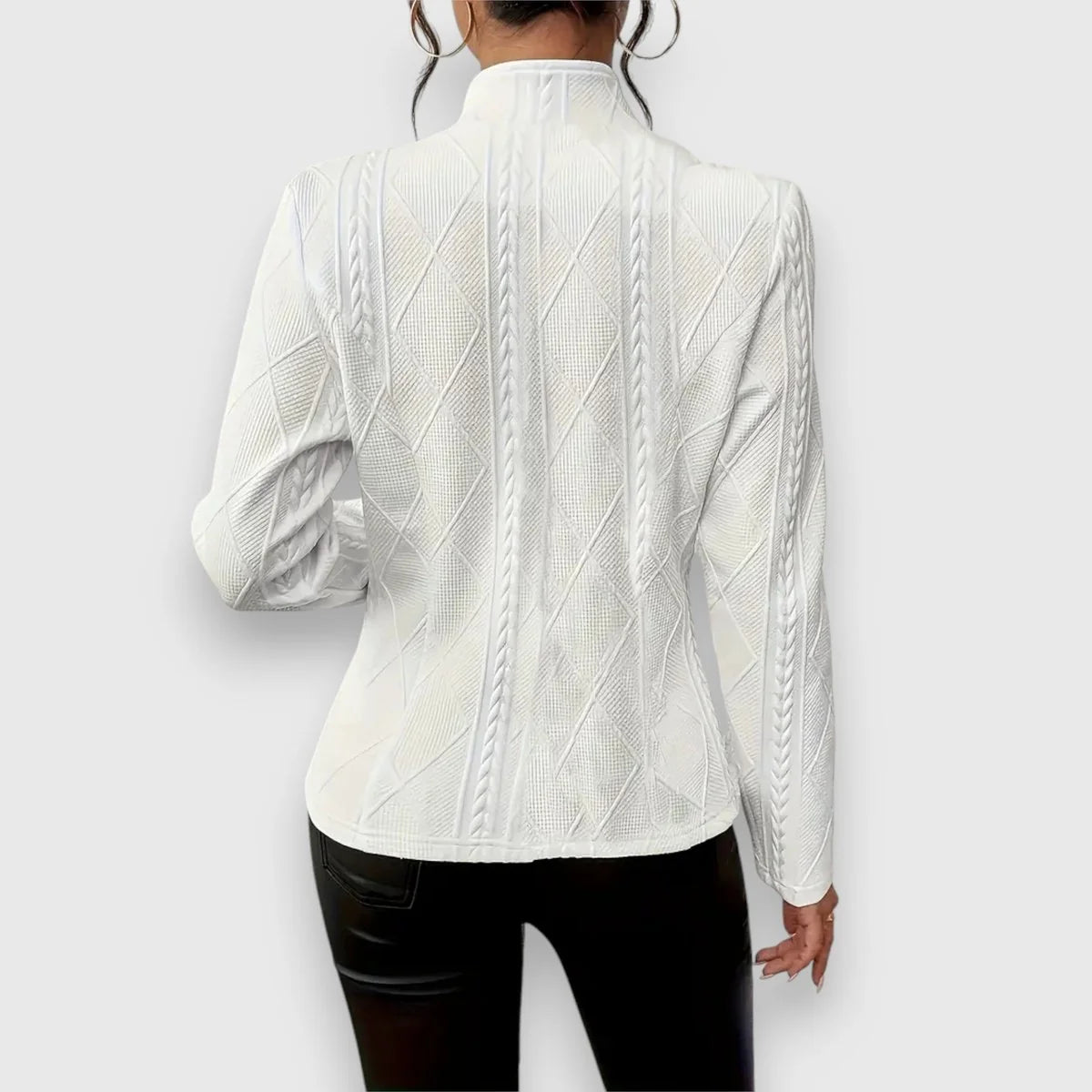Nuana | Damen Strukturierter Langarm-Pullover mit Stehkragen Kabelstrick-Optik