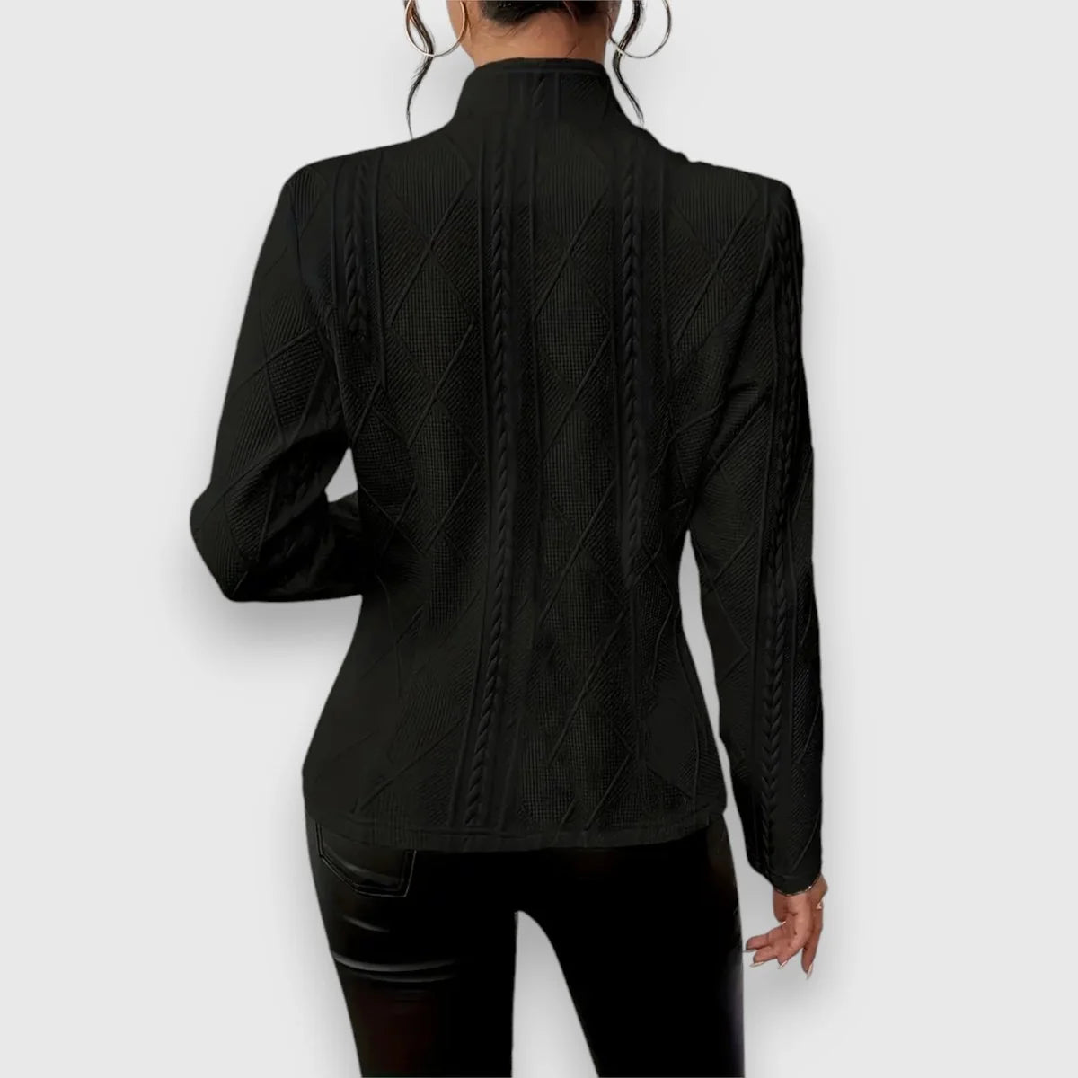Nuana | Damen Strukturierter Langarm-Pullover mit Stehkragen Kabelstrick-Optik