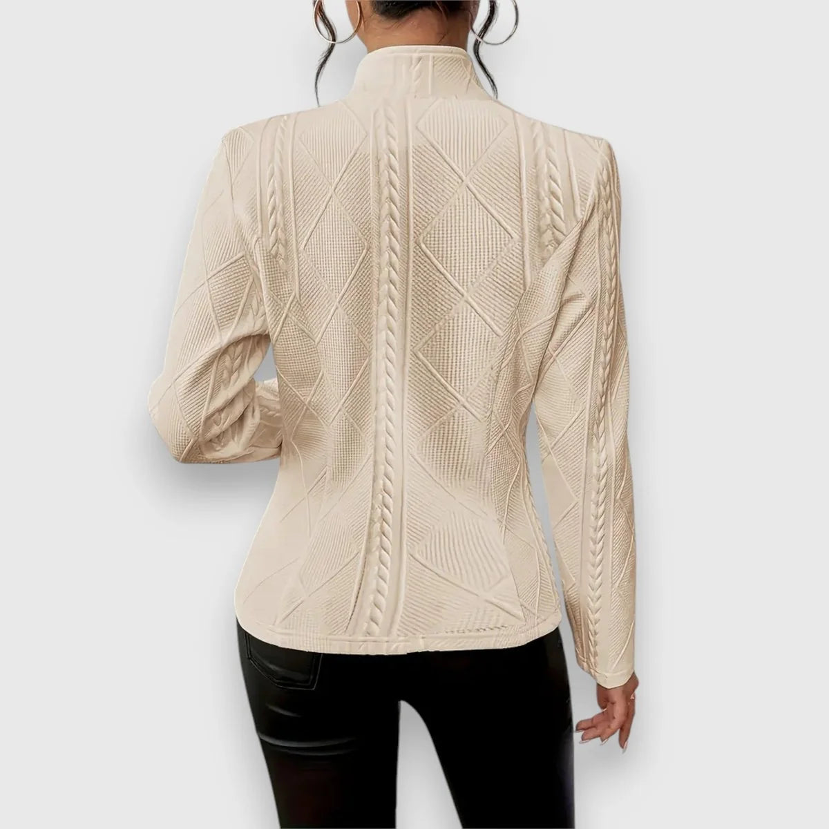 Nuana | Damen Strukturierter Langarm-Pullover mit Stehkragen Kabelstrick-Optik