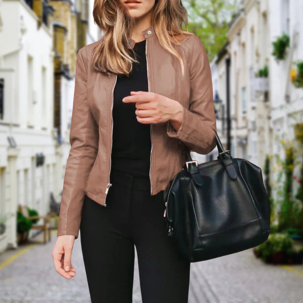 Nuana | Damen Stylische Bikerjacke mit Reißverschluss