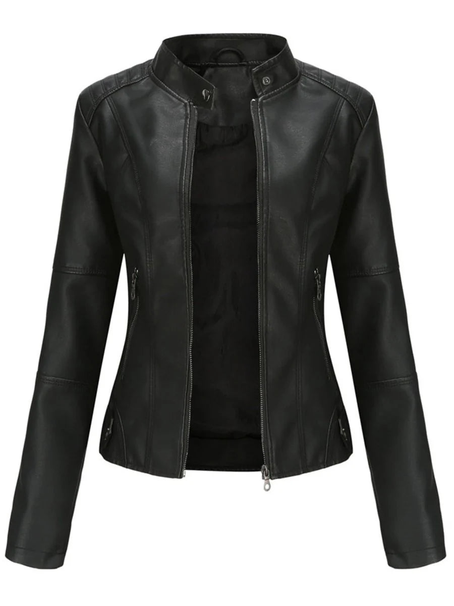 Nuana | Damen Taillierte Kunstleder Biker Jacke Reißverschluss