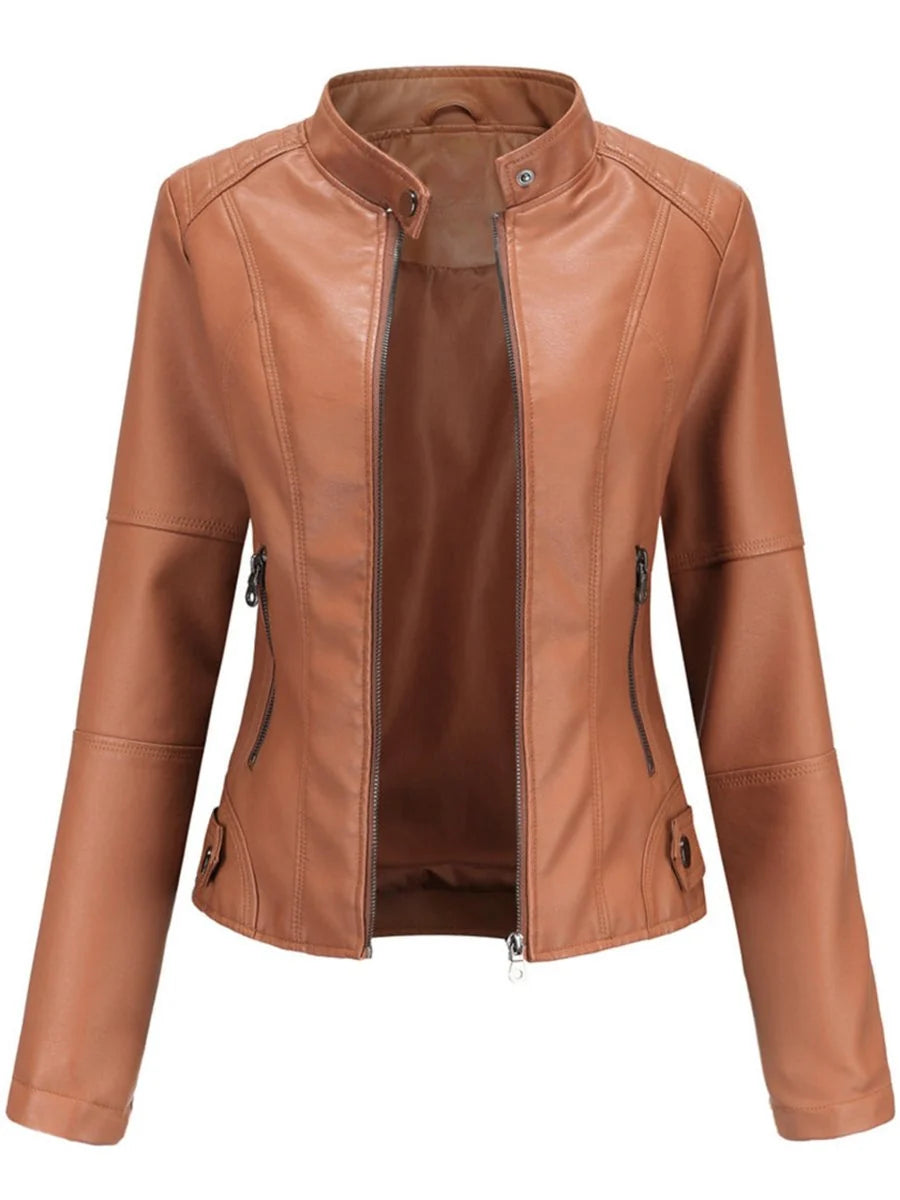 Nuana | Damen Taillierte Kunstleder Biker Jacke Reißverschluss