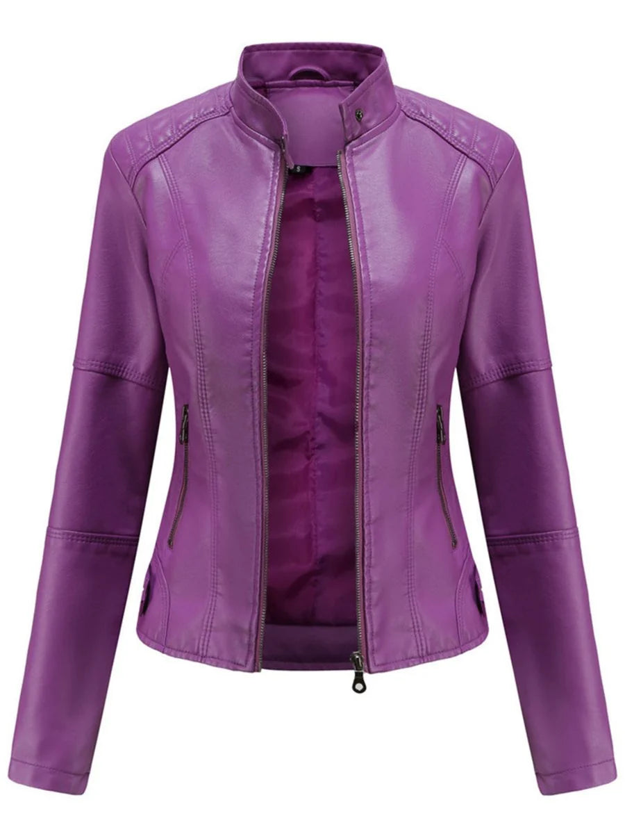 Nuana | Damen Taillierte Kunstleder Biker Jacke Reißverschluss