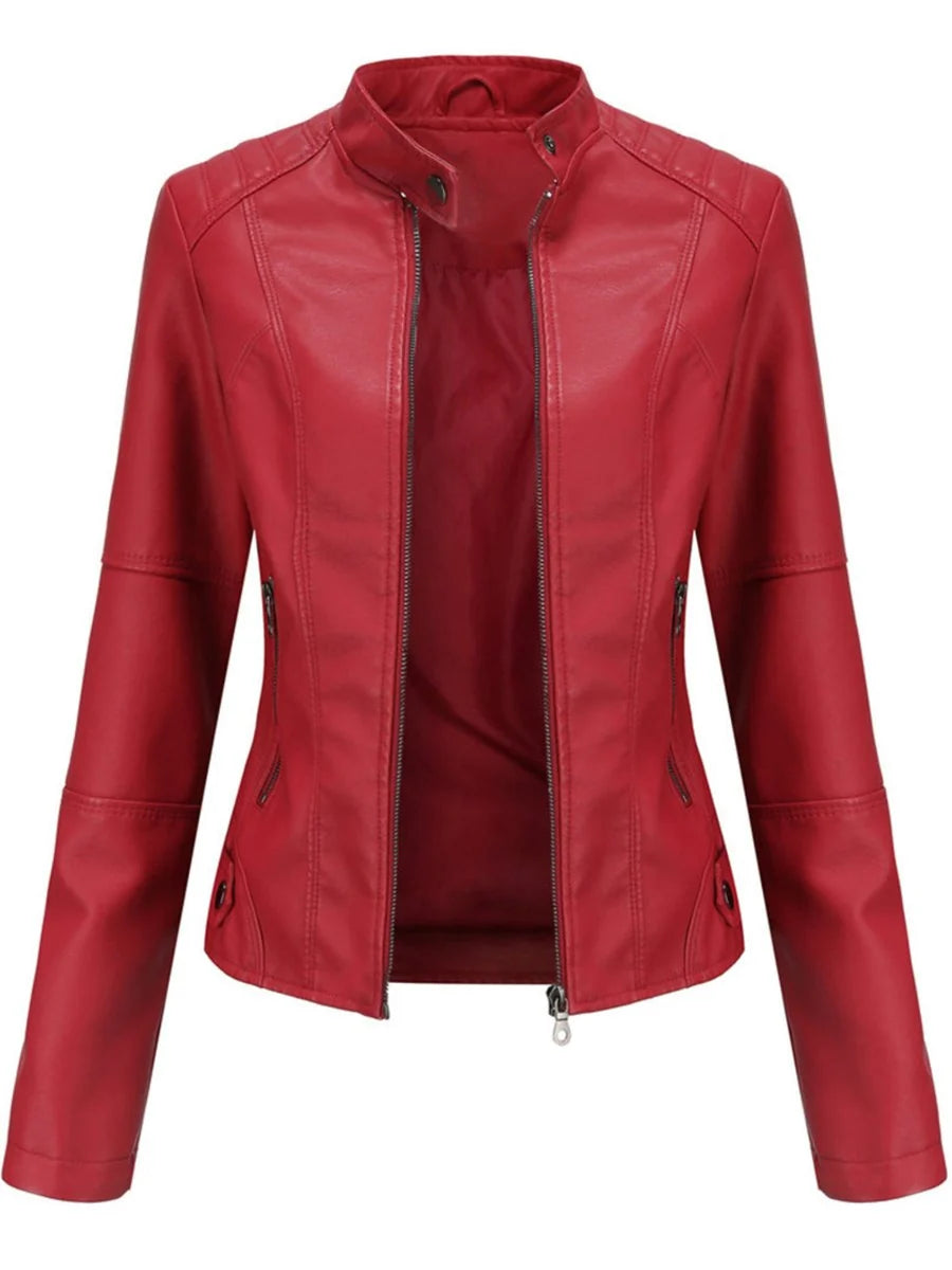 Nuana | Damen Taillierte Kunstleder Biker Jacke Reißverschluss