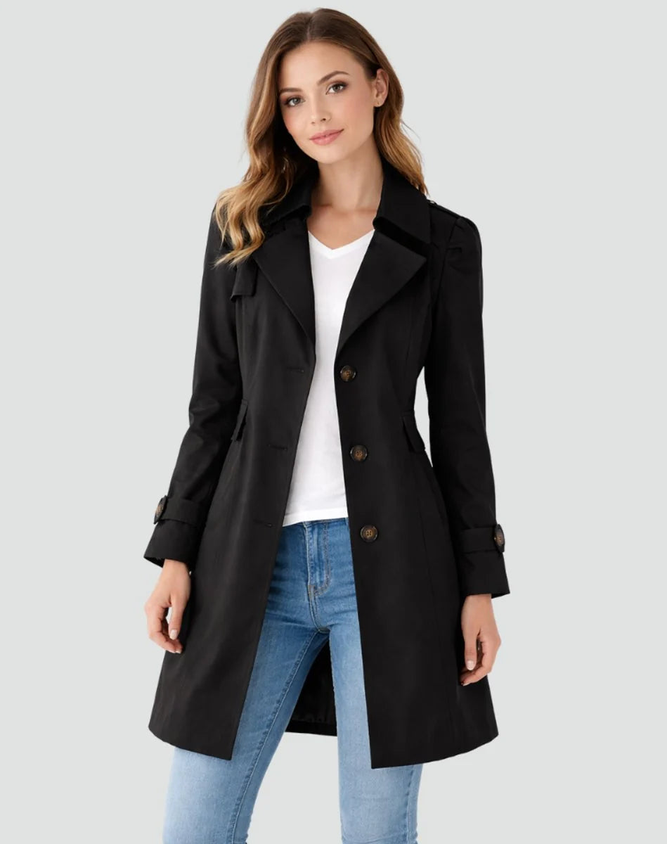 Nuana | Damen Taillierter Klassischer Trench Coat Mittellanger Mantel