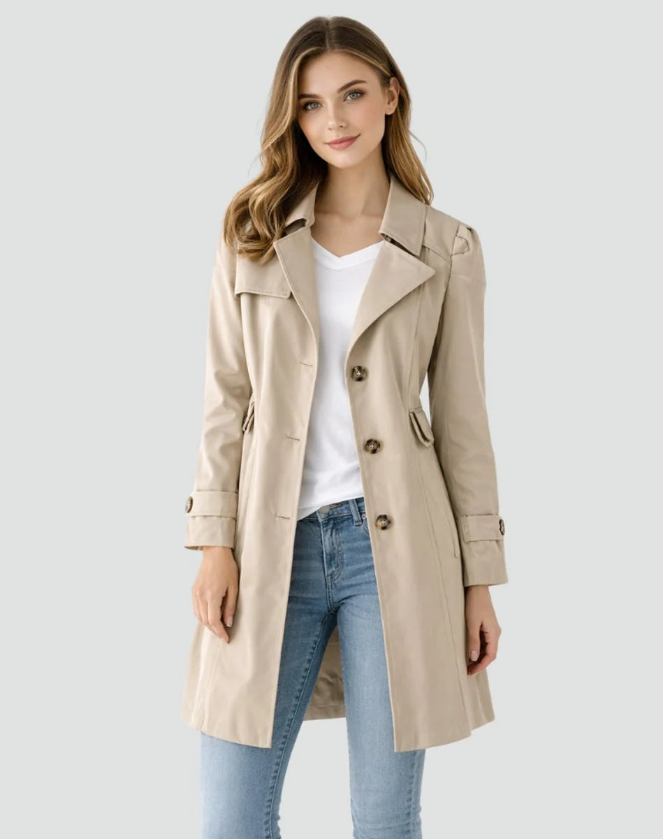 Nuana | Damen Taillierter Klassischer Trench Coat Mittellanger Mantel