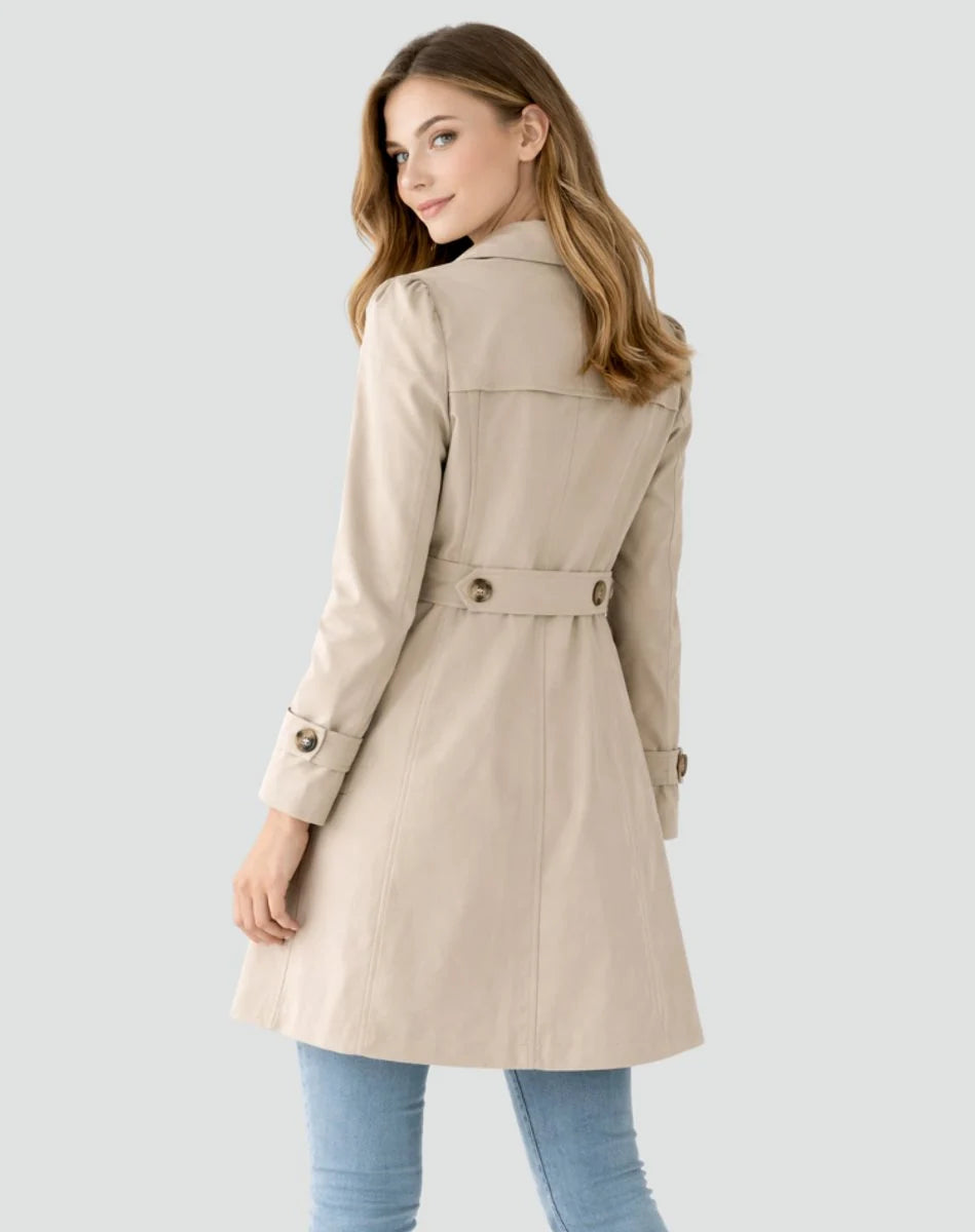 Nuana | Damen Taillierter Klassischer Trench Coat Mittellanger Mantel