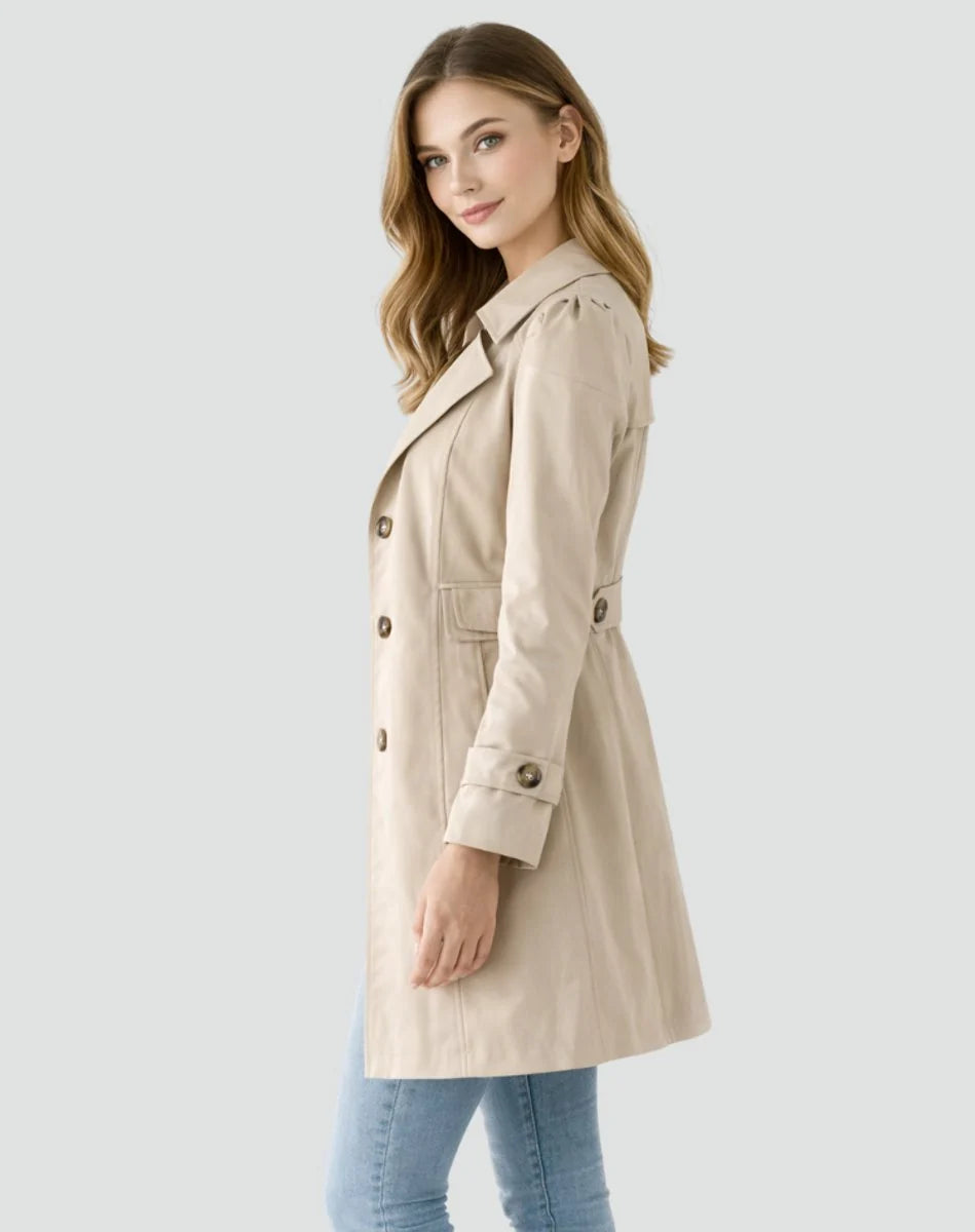 Nuana | Damen Taillierter Klassischer Trench Coat Mittellanger Mantel