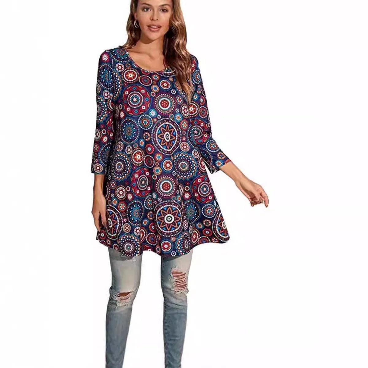 Nuana | Damen Tunika mit Buntem Mandala-Druck und 3/4-Ärmeln