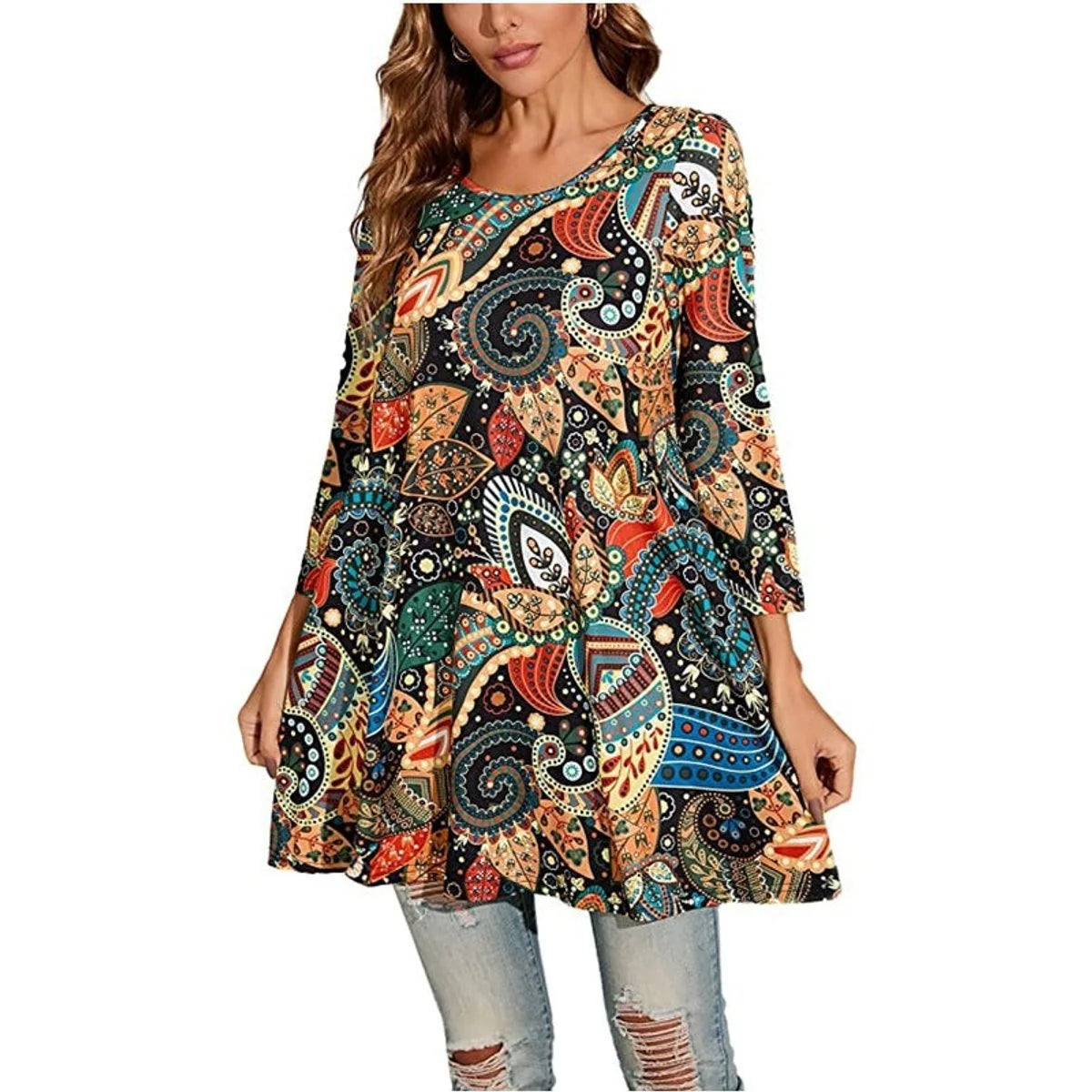 Nuana | Damen Tunika mit Buntem Mandala-Druck und 3/4-Ärmeln