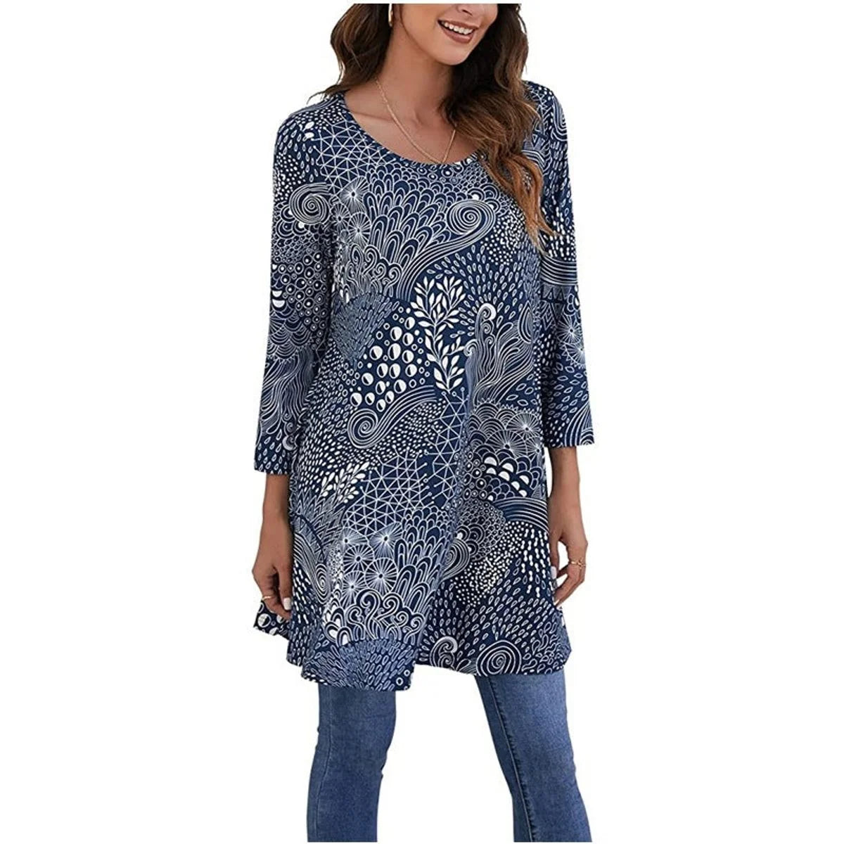 Nuana | Damen Tunika mit Buntem Mandala-Druck und 3/4-Ärmeln