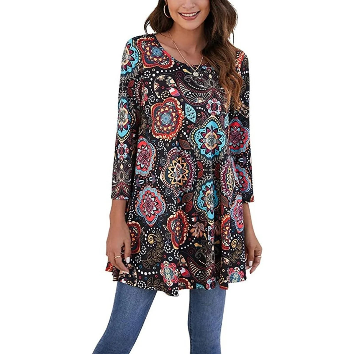 Nuana | Damen Tunika mit Buntem Mandala-Druck und 3/4-Ärmeln