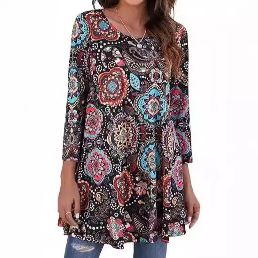Nuana | Damen Tunika mit Buntem Mandala-Druck und 3/4-Ärmeln