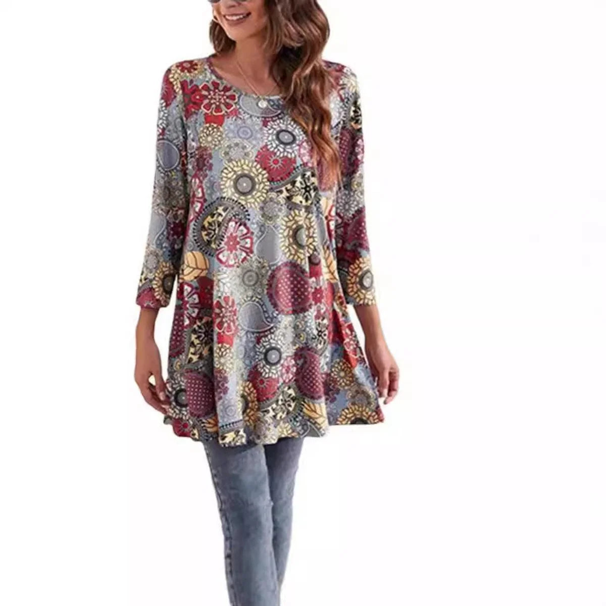 Nuana | Damen Tunika mit Buntem Mandala-Druck und 3/4-Ärmeln