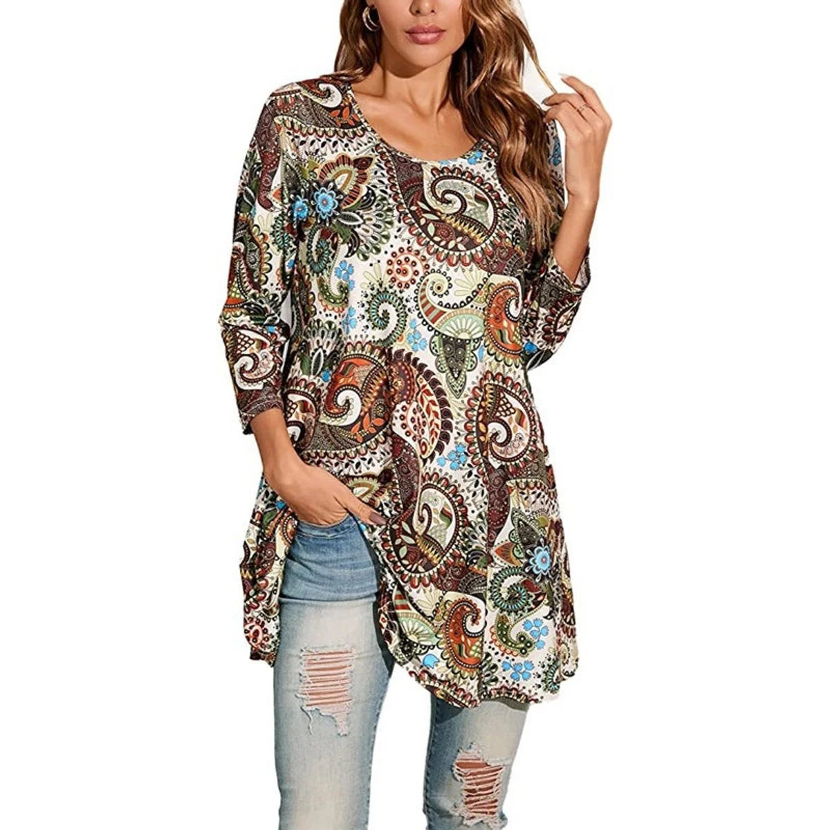 Nuana | Damen Tunika mit Buntem Mandala-Druck und 3/4-Ärmeln