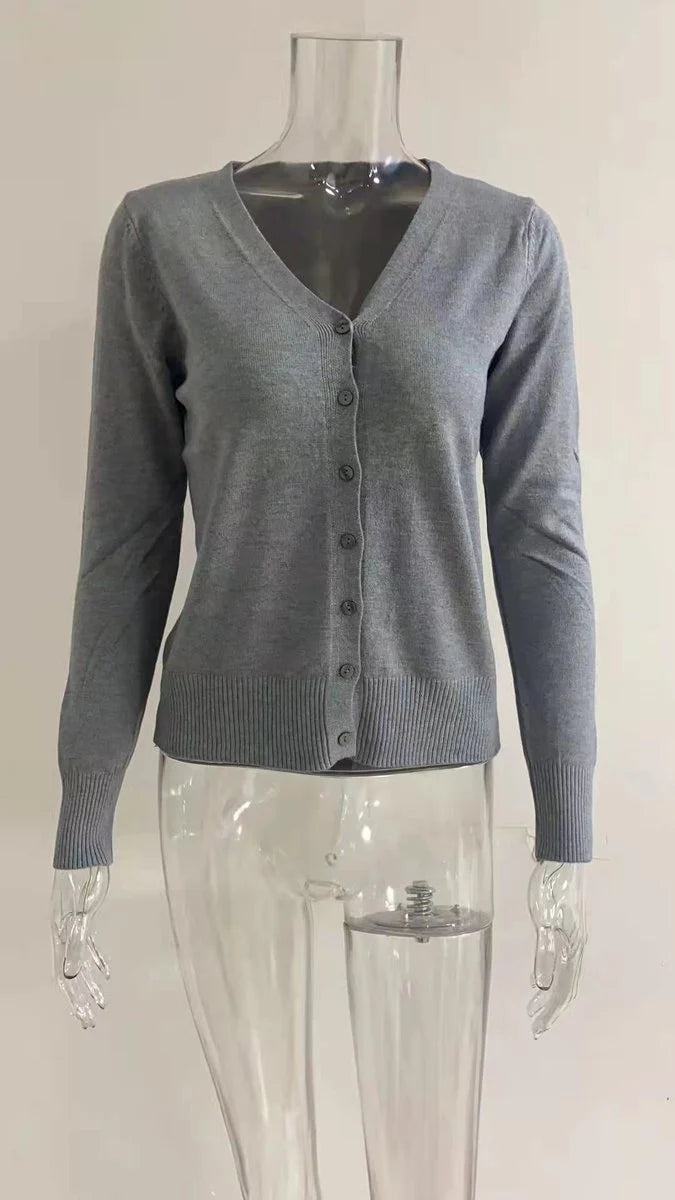 Nuana | Damen V-Ausschnitt Strickjacke Langarm Cardigan mit Knöpfen