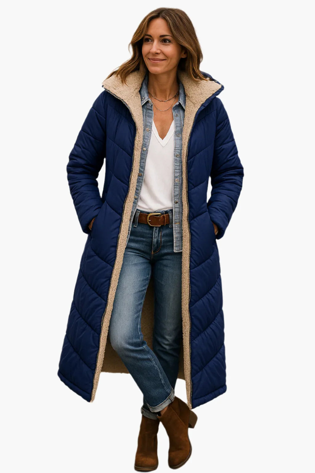 Nuana | Damen Warme Kapuzen Winter Longline Puffer Jacke