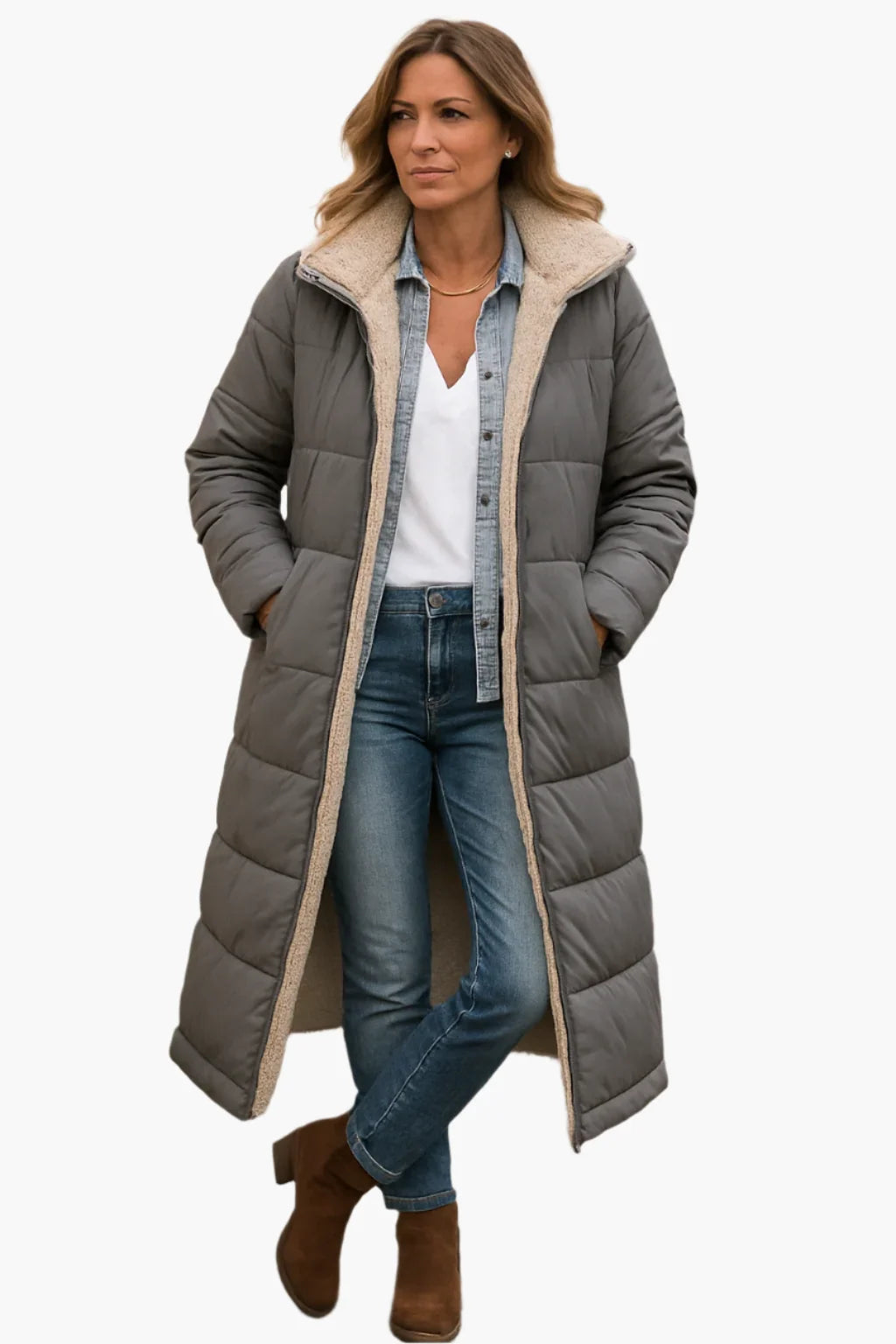 Nuana | Damen Warme Kapuzen Winter Longline Puffer Jacke