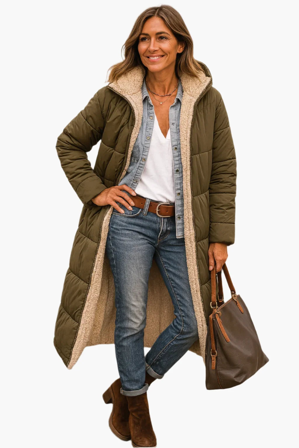 Nuana | Damen Warme Kapuzen Winter Longline Puffer Jacke