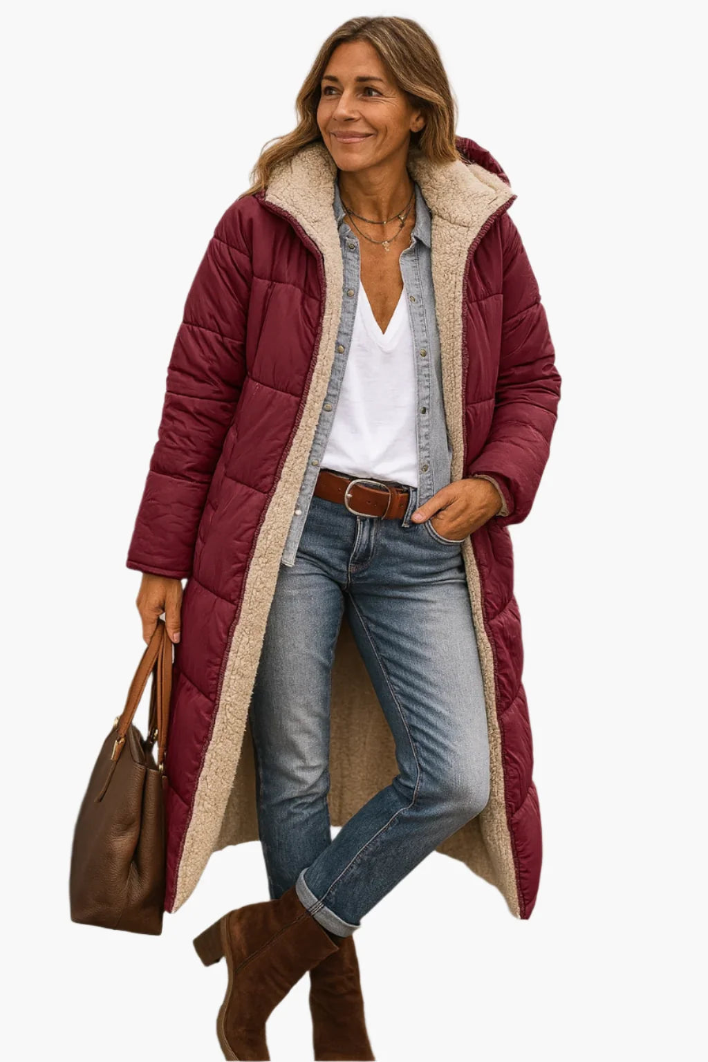 Nuana | Damen Warme Kapuzen Winter Longline Puffer Jacke