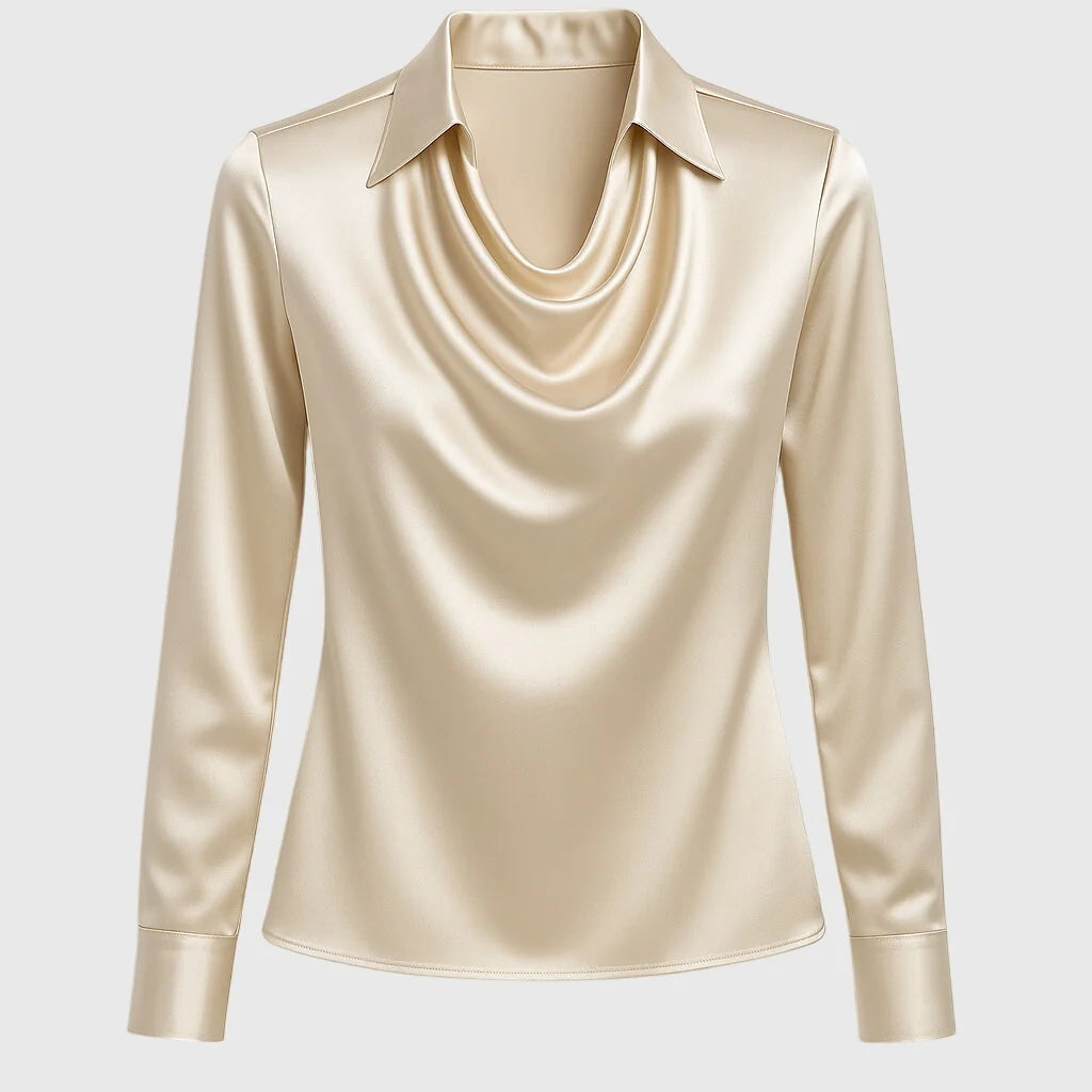 Nuana | Damen Wasserfallkragen Langarm Top