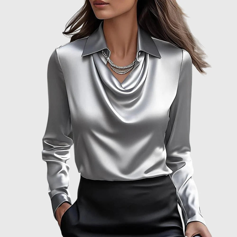 Nuana | Damen Wasserfallkragen Langarm Top
