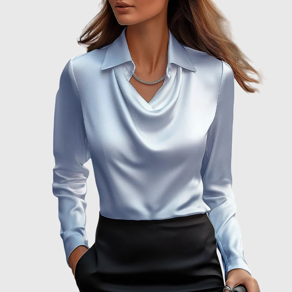 Nuana | Damen Wasserfallkragen Langarm Top