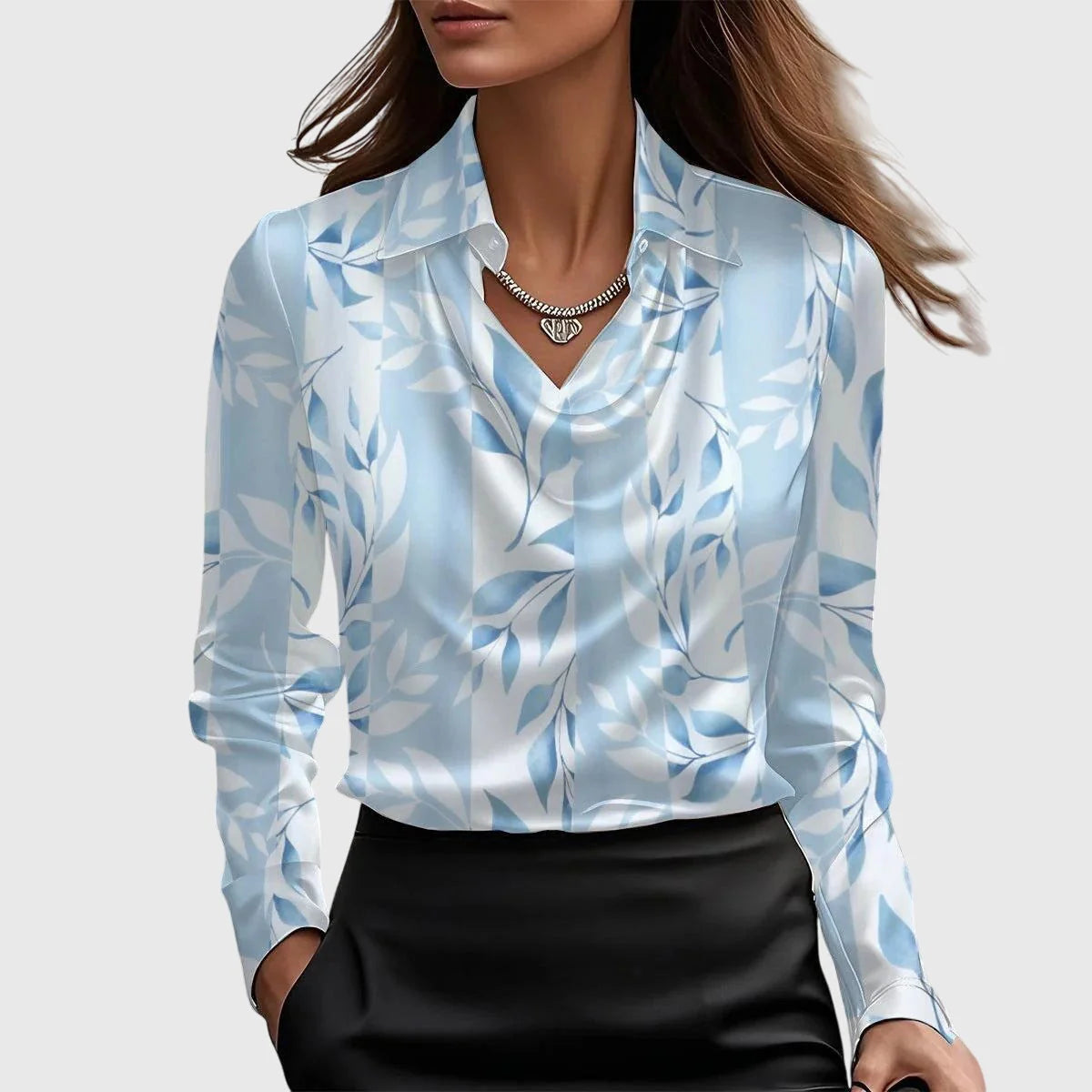 Nuana | Damen Wasserfallkragen Langarm Top