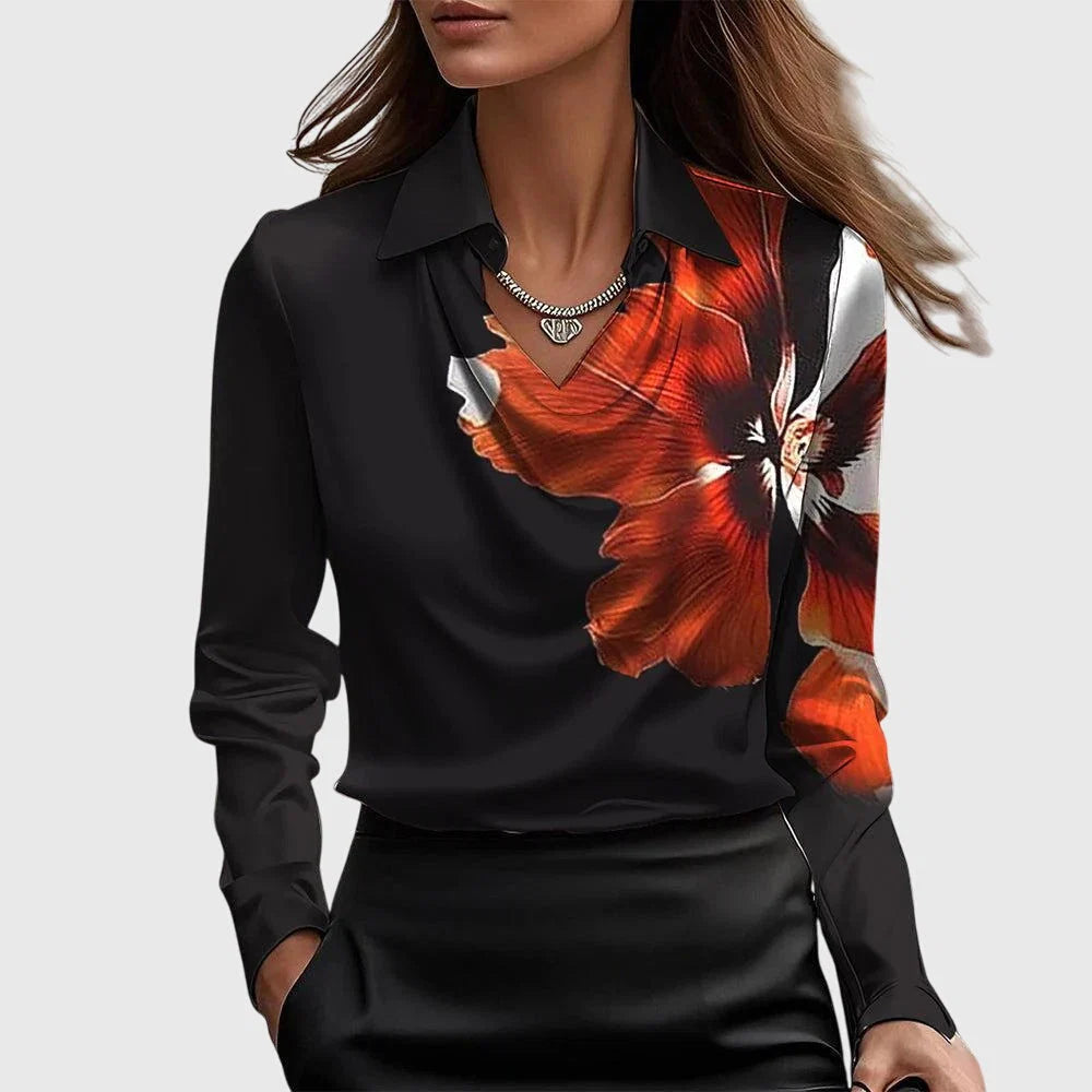 Nuana | Damen Wasserfallkragen Langarm Top