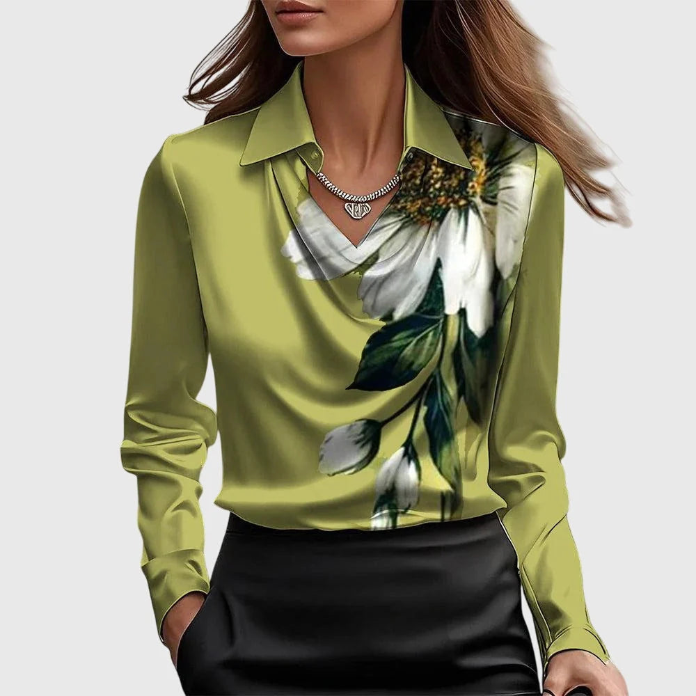 Nuana | Damen Wasserfallkragen Langarm Top
