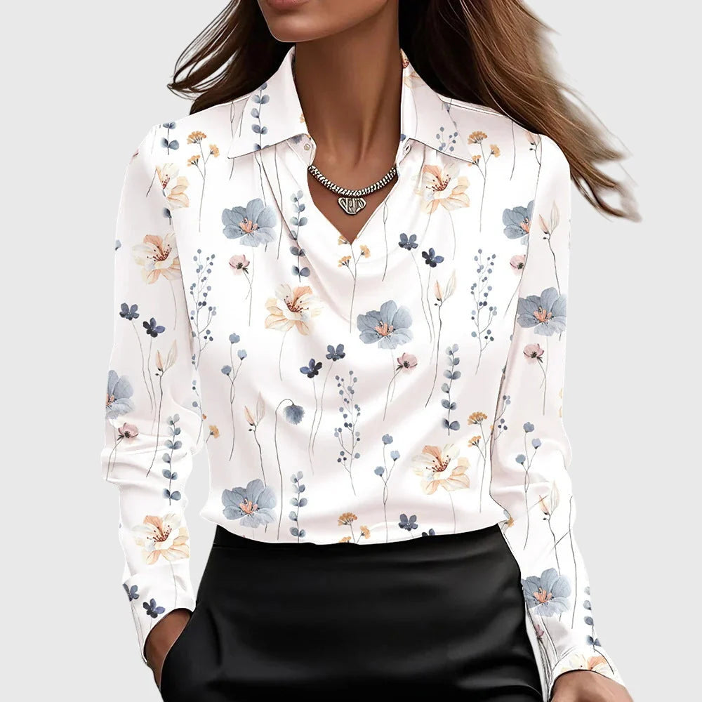 Nuana | Damen Wasserfallkragen Langarm Top