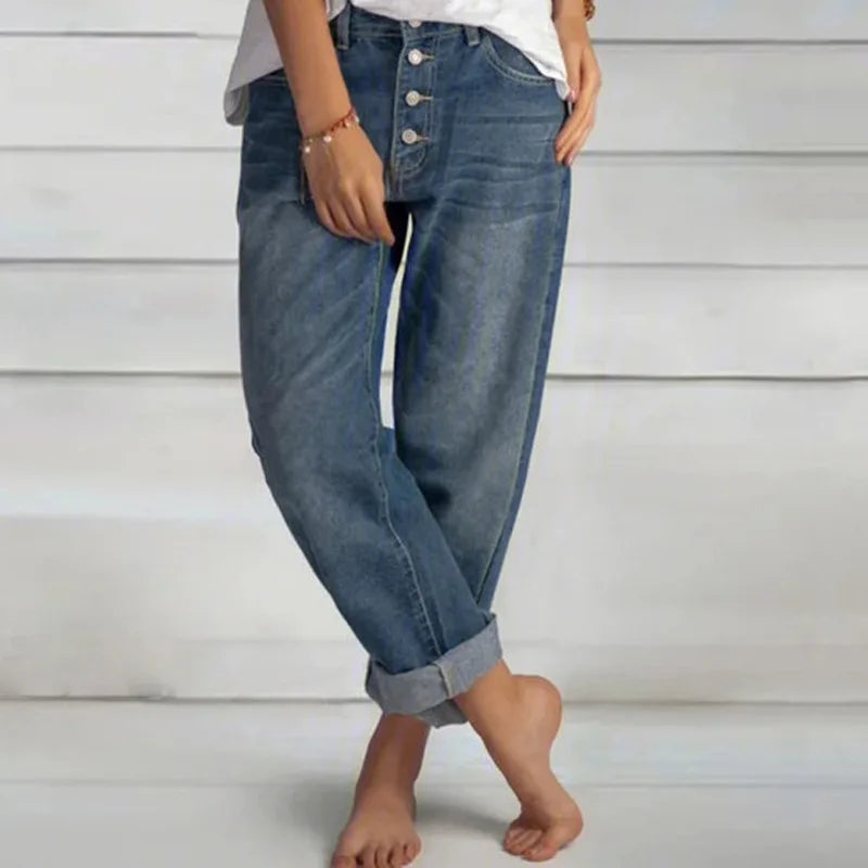 Nuana | Damen Weit Geschnittene Jeans mit Knopfleiste