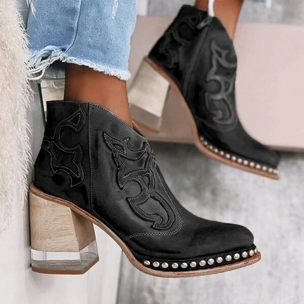 Nuana | Damen Western Stiefeletten Blockabsatz Kunstleder