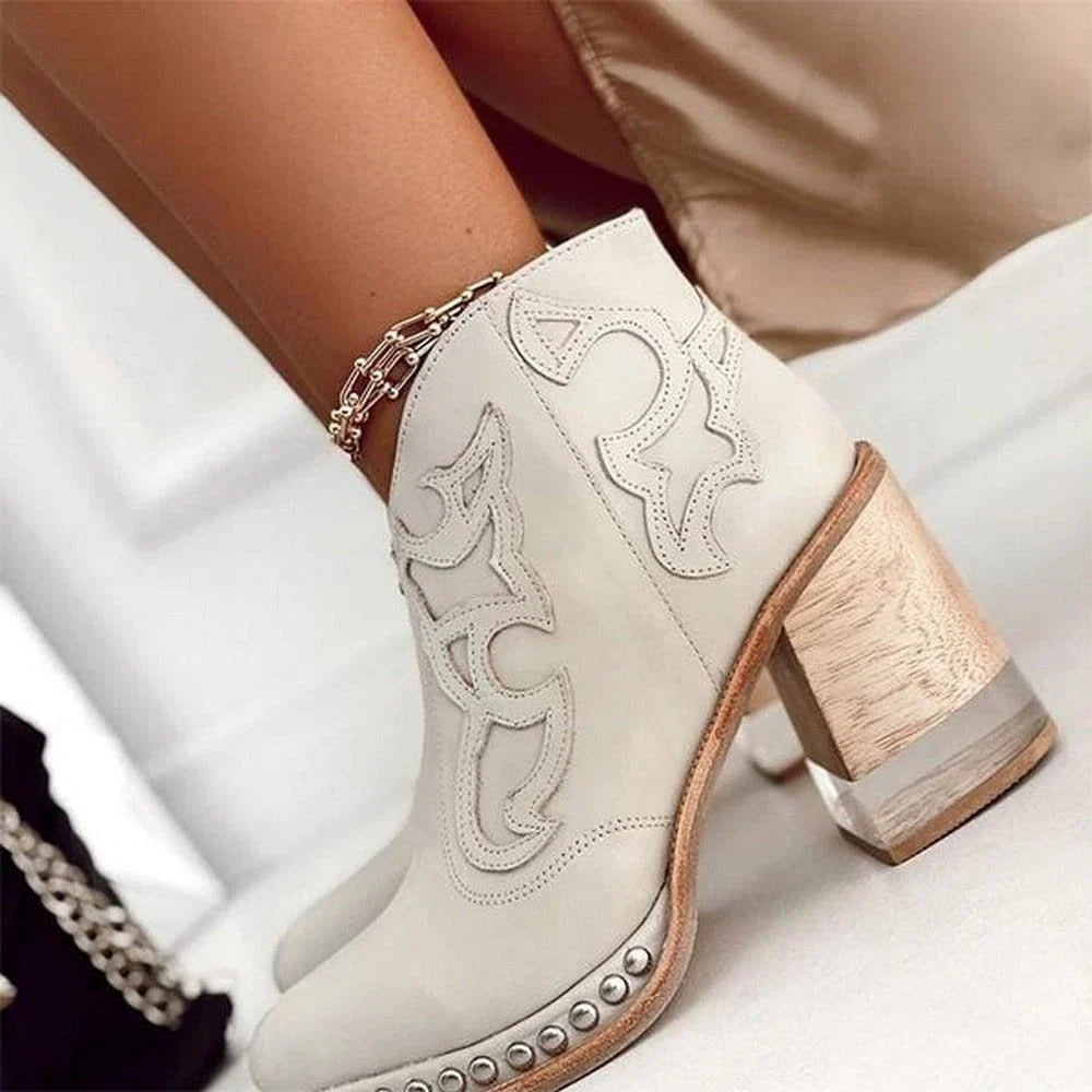 Nuana | Damen Western Stiefeletten Blockabsatz Kunstleder