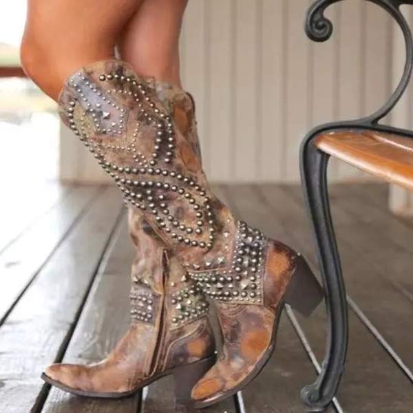 Nuana | Damen Western-Stiefeletten mit Nieten und High Heels