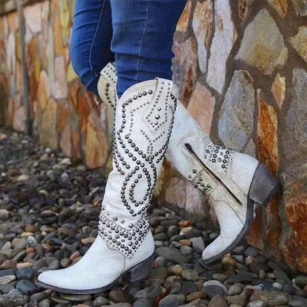 Nuana | Damen Western-Stiefeletten mit Nieten und High Heels