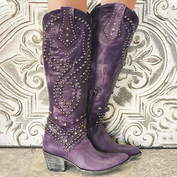 Nuana | Damen Western-Stiefeletten mit Nieten und High Heels