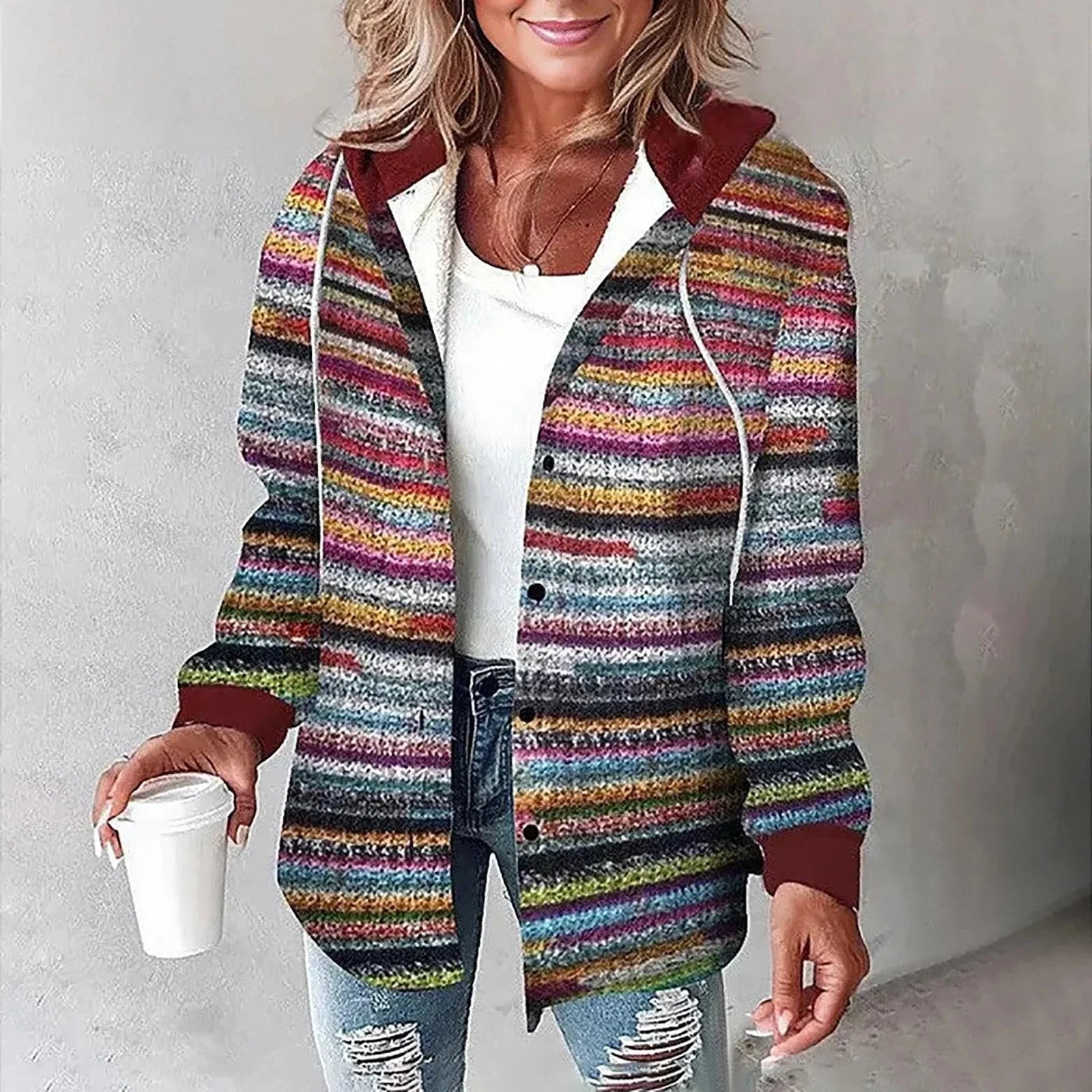 Nuana | Damen Winter Freizeit Karo Hoodie Jacke