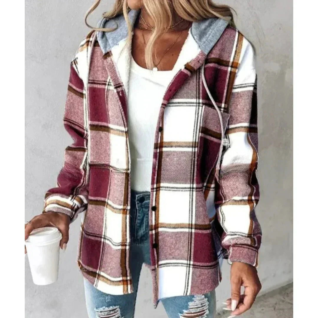 Nuana | Damen Winter Freizeit Karo Hoodie Jacke