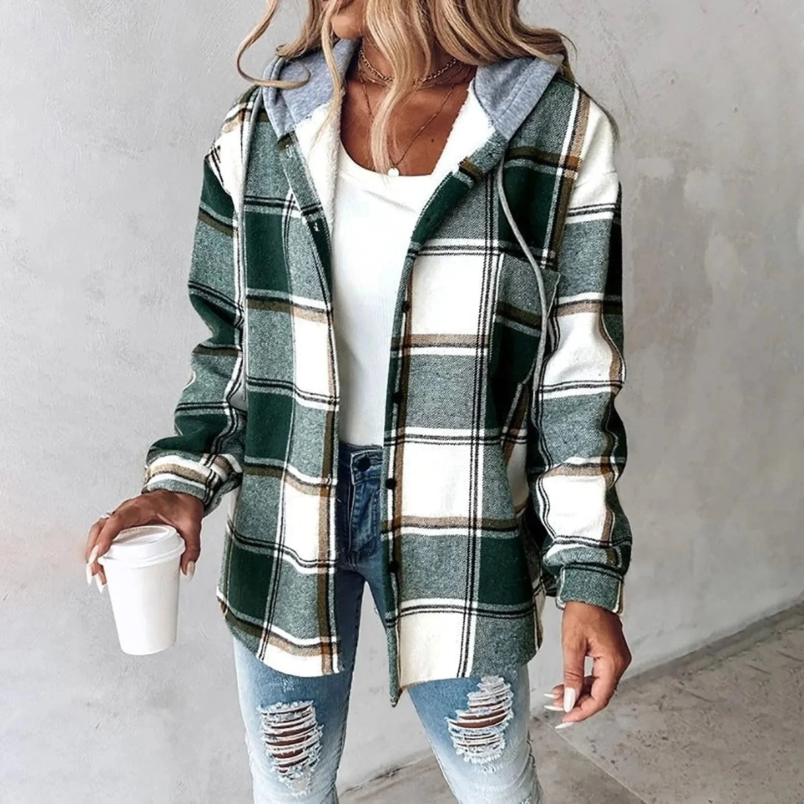 Nuana | Damen Winter Freizeit Karo Hoodie Jacke