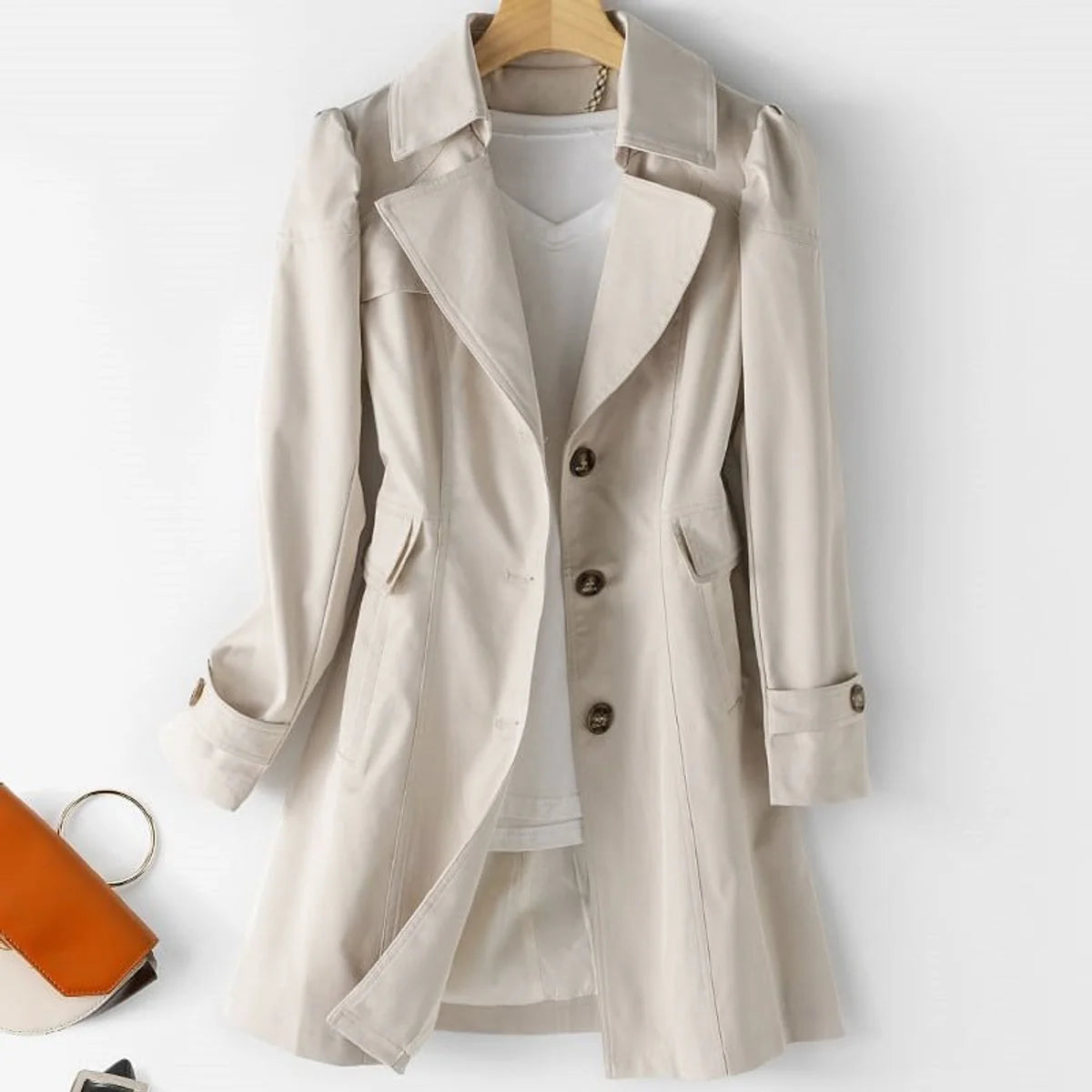 Nuana | Damen Winterjacke eleganter Schnitt Polyester Blazer-Trenchcoat